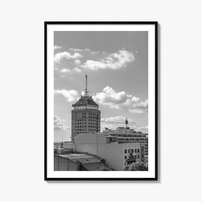 Fresno Skyline Black and White Fine Art Photo Print, Downtown California Poster