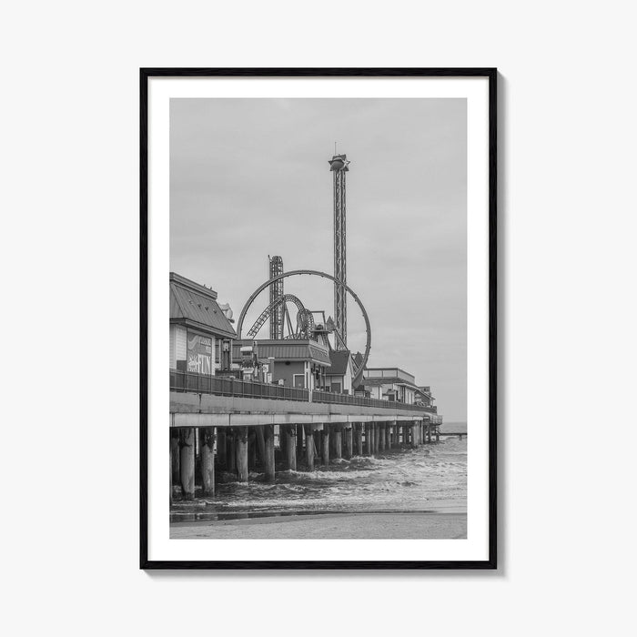 Galveston Island Black and White Fine Art Photo Print, Texas Historic Pier Poster