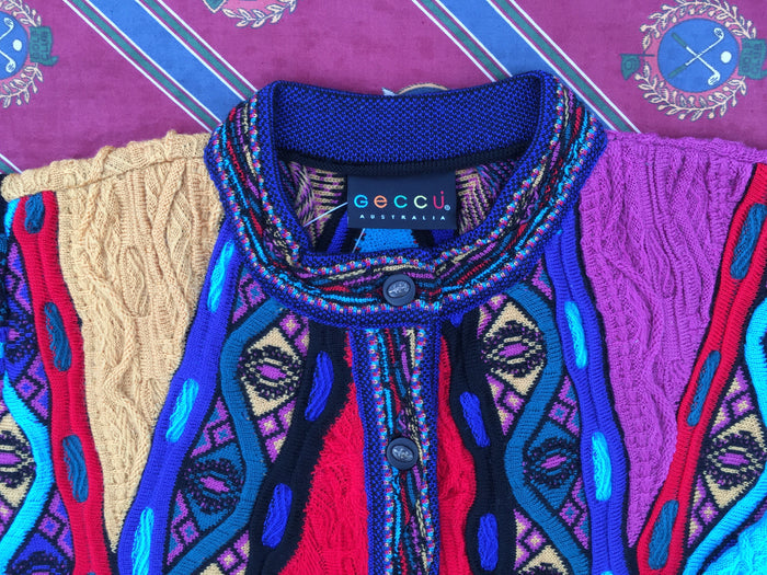 GECCU 3D-knitted crew neck merino wool 'Mati' cardigan, Small