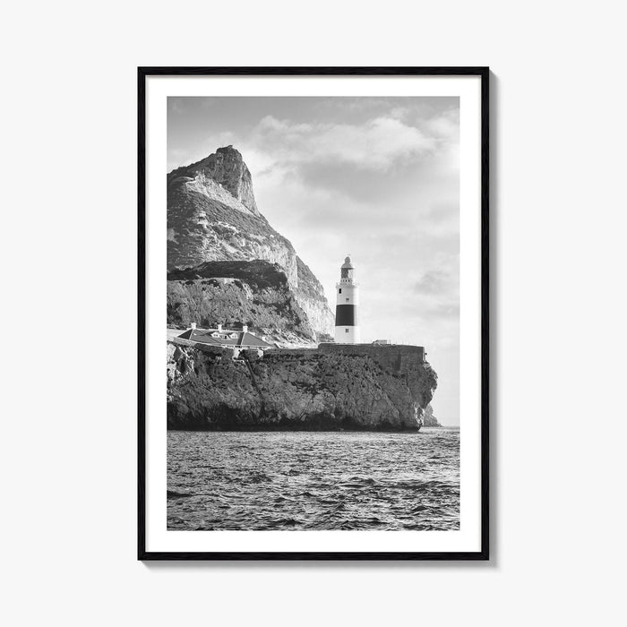 Gibraltar Black and White Fine Art Photo Print, Europa Point Lighthouse, Mediterranean Coast, Poster