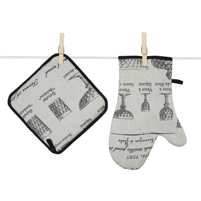 Glasses (Verres) Oven Glove and Potholder Set by Tissage Moutet