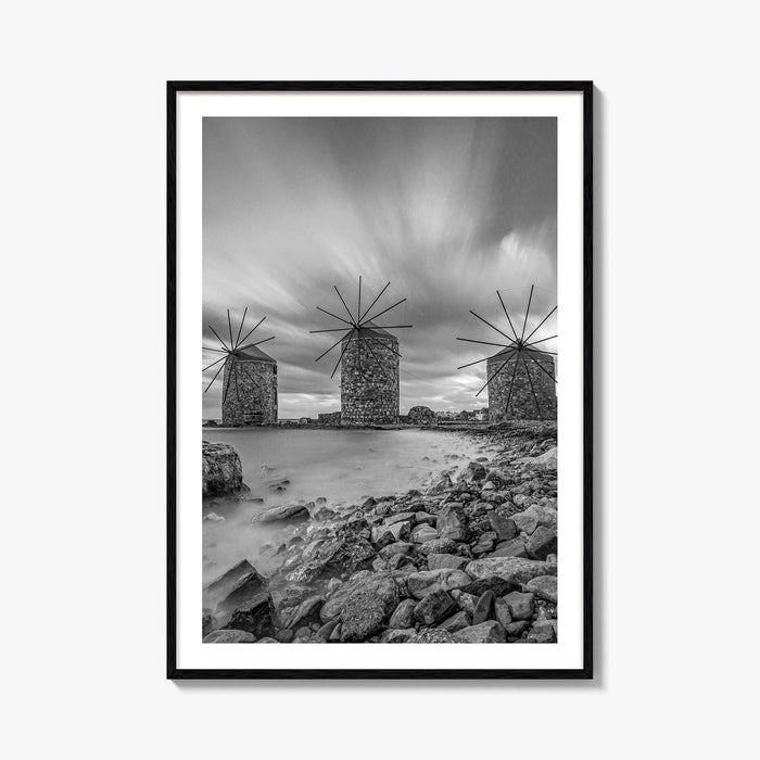 Chios Island Greece Black and White Fine Art Photo Print, Windmills, Greek Islands Poster
