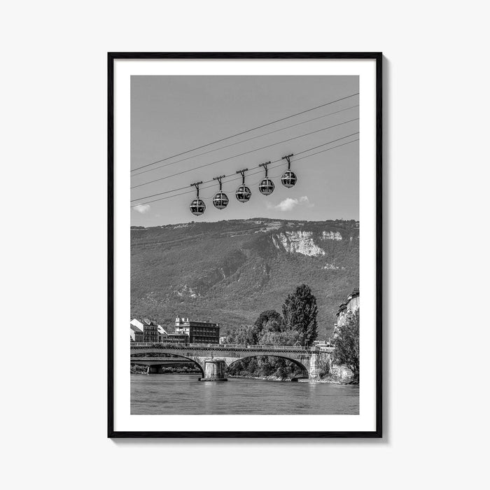 Grenoble Black and White Fine Art Photo Print, Bastille, Isere River Poster