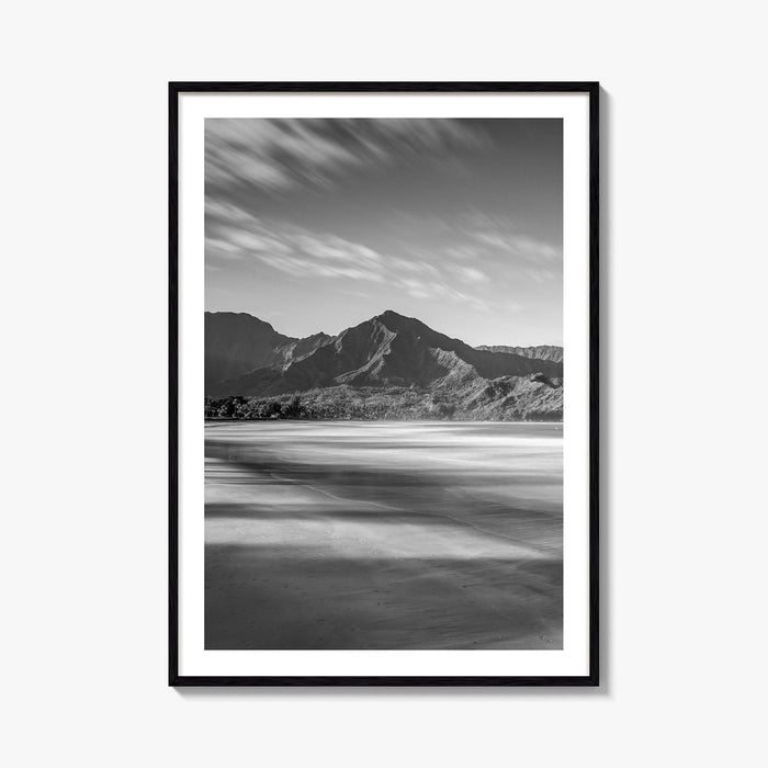 Hanalei Black and White Fine Art Photo Print, Kauai Hawaii Beach Wall Decor Poster
