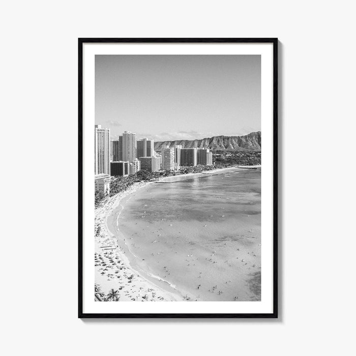 Honolulu Black and White Fine Art Photo Print, Diamond Head, Oahu Hawaii, USA