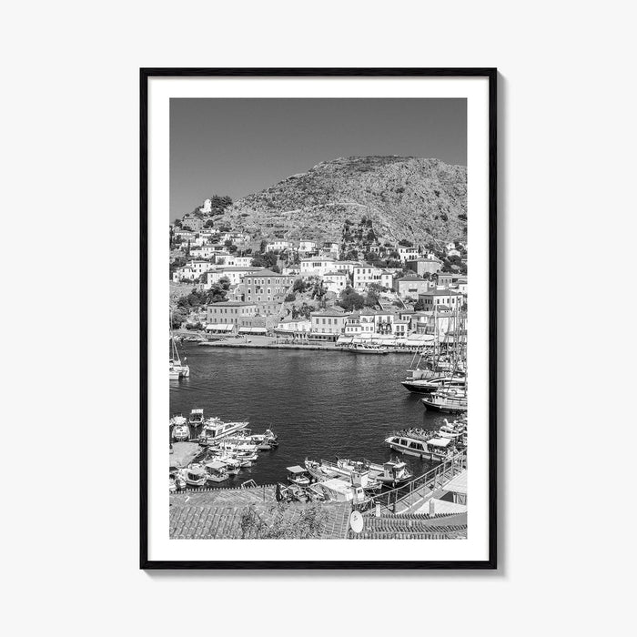 Hydra Black and White Fine Art Photo Print, Harbor, Island Greece Wall Decor Poster