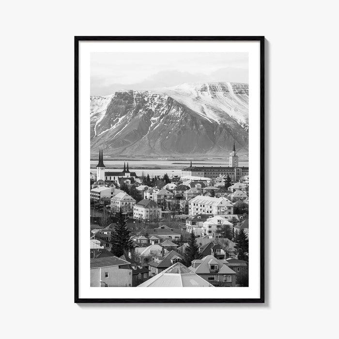 Reykjavik Skyline Black and White Fine Art Photo Print, Iceland Wall Poster, City