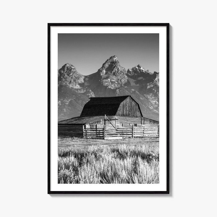 Jackson Hole Black and White Fine Art Photo Print, Grand Teton, Moulton Barn, Wyoming