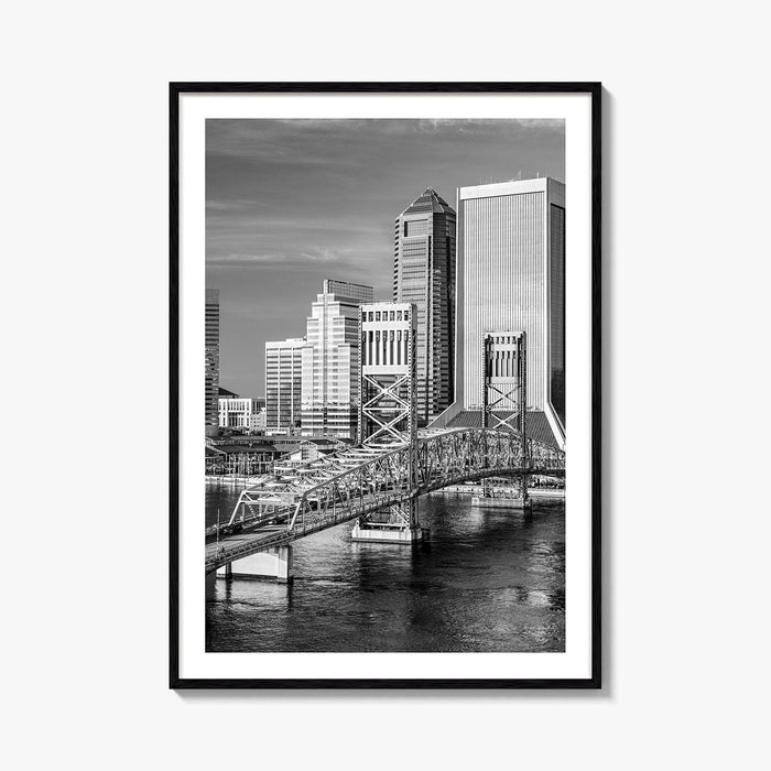 Jacksonville Skyline Black and White Fine Art Photo Print, St Johns River Poster