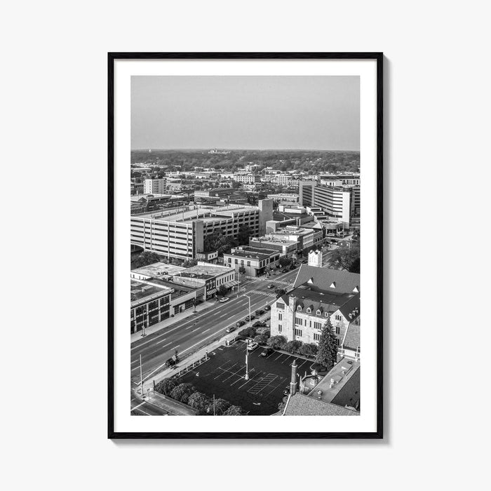 Kalamazoo Black and White Fine Art Photo Print, Michigan Aerial View, USA Wall Poster