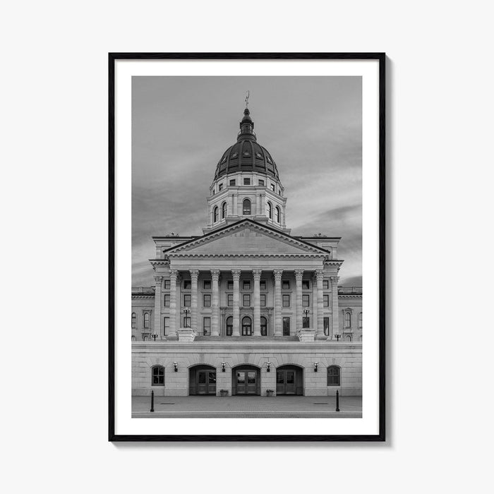 Kansas Black White Fine Art Photo Print, Topeka KS State Capitol Building, USA Poster