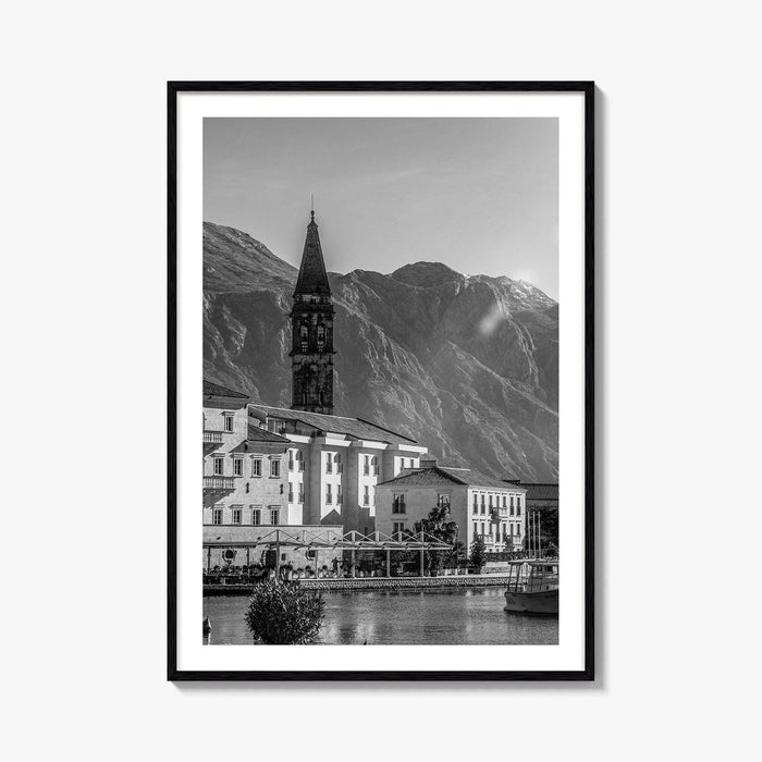 Bay of Kotor Black and White Fine Art Photo Print, Perast Montenegro, Wall Poster