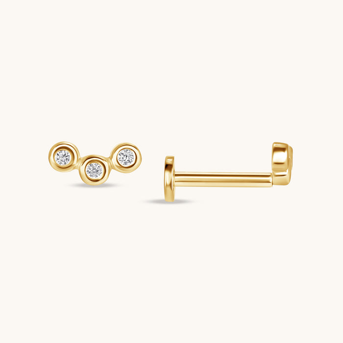 Lab Diamond Bezel Trio Flat Back Single Stud Earring - Happy Jewelers Fine Jewelry Lifetime Warranty