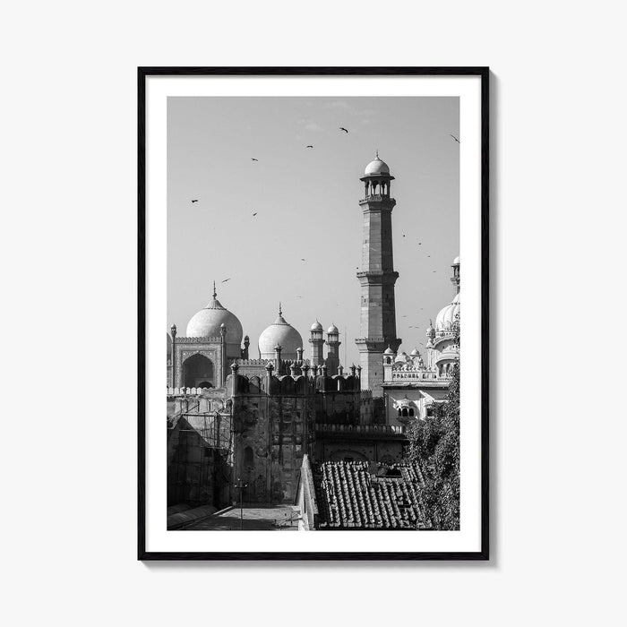 Lahore Black and White Fine Art Photo Print, Badshahi Mosque, Pakistan Wall Decor Poster