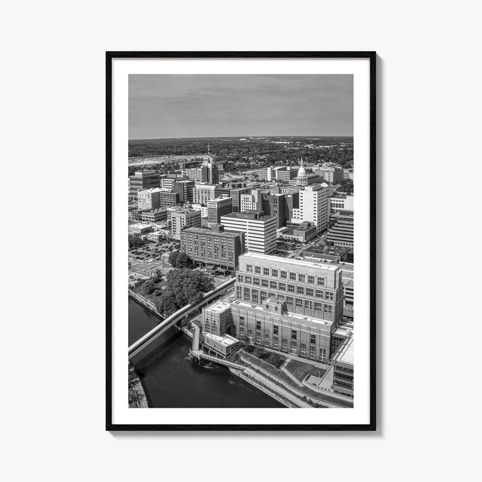 Lansing Skyline Black and White Fine Art Photo Print, Michigan Poster, USA