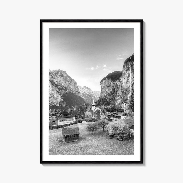 Lauterbrunnen Black and White Fine Art Photo Print, Staubbach Waterfall Swiss Alps Poster