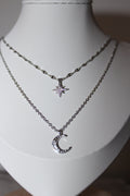 Layered Star/Moon Silver Necklace