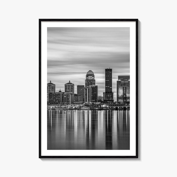 Louisville Skyline Black and White Fine Art Photo Print, Kentucky River Poster