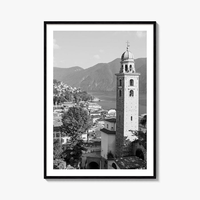 Lugano Black and White Fine Art Photo Print, Old Town, Ticino, Switzerland, Wall Decor
