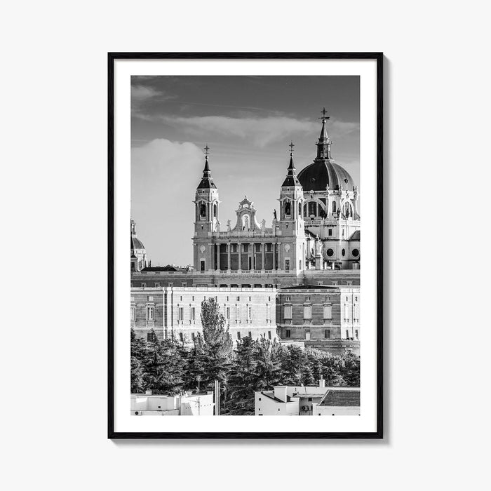 Madrid Skyline Black and White Fine Art Photo Print, Spain, Almudena Cathedral, Royal Palace