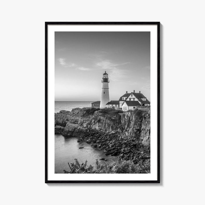 Portland Head Light Maine USA Black and White Fine Art Photo Print, Lighthouse Poster