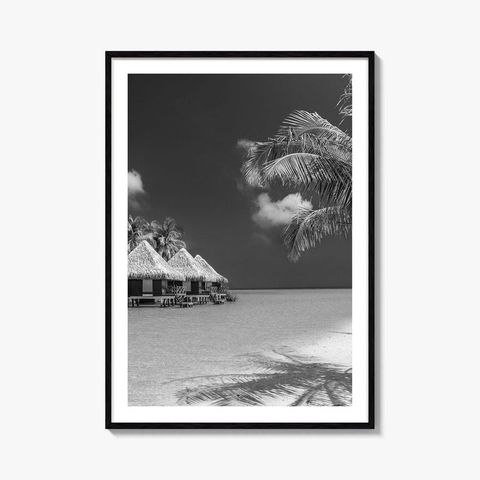 Maldives Black and White Fine Art Photo Print, Overwater Bungalows, Tropical Beach, Wall Poster