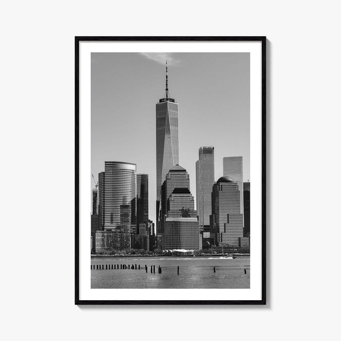 Lower Manhattan Skyline Black and White Fine Art Photo Print, NYC Hudson River Poster