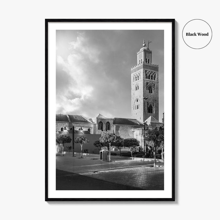 Marrakesh Black and White Fine Art Photo Print, Koutoubia Mosque Minaret, Marrakech Morocco Poster