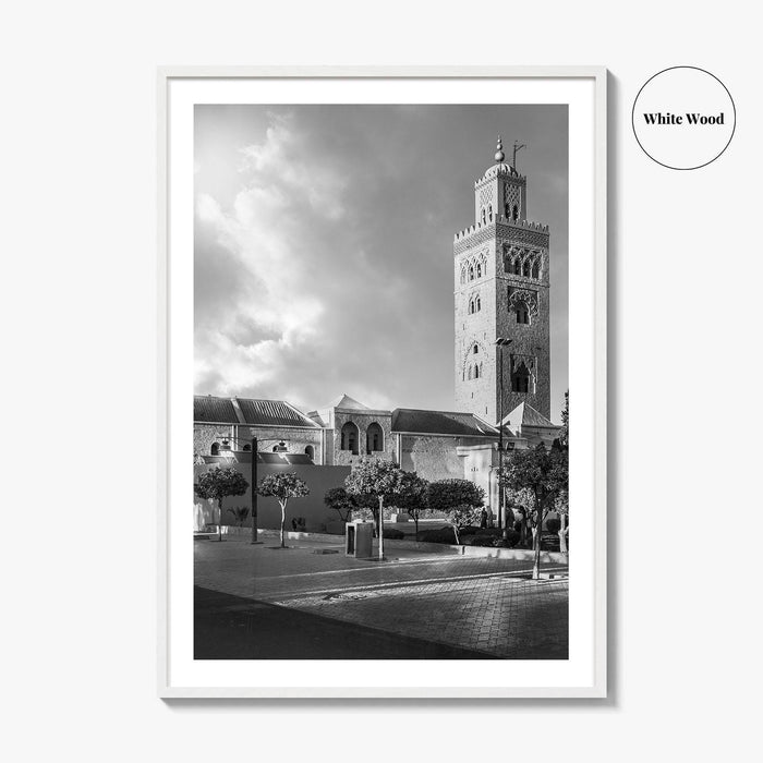 Marrakesh Black and White Fine Art Photo Print, Koutoubia Mosque Minaret, Marrakech Morocco Poster
