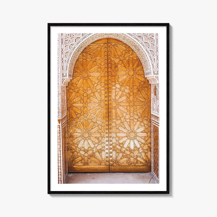 Marrakesh Golden Fine Art Photo Print, Marrakech Morocco Ornate Medina Door, Poster, North Africa