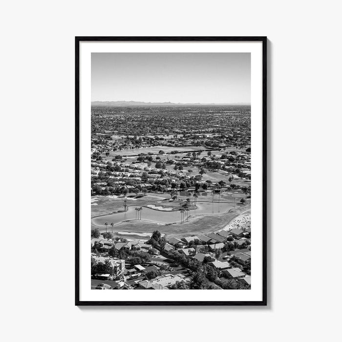 Mesa Black and White Fine Art Photo Print, Arizona USA, Aerial Golf Course, Phoenix