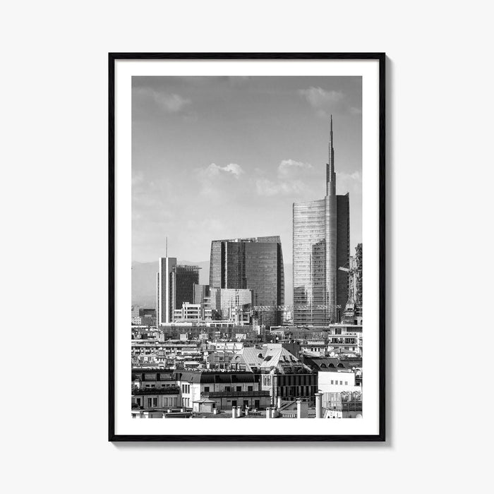 Milan Skyline Black and White Fine Art Photo Print, Porta Nuova, Italy Poster