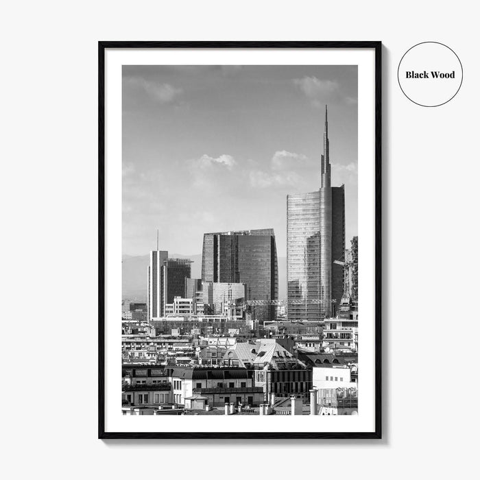 Milan Skyline Black and White Fine Art Photo Print, Porta Nuova, Italy Poster