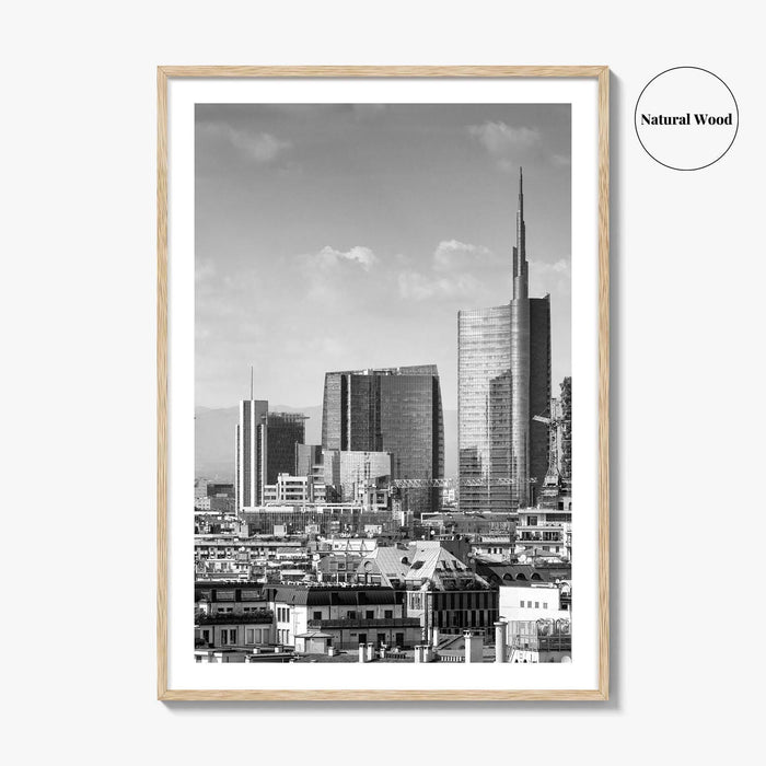 Milan Skyline Black and White Fine Art Photo Print, Porta Nuova, Italy Poster