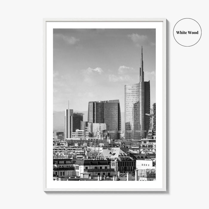 Milan Skyline Black and White Fine Art Photo Print, Porta Nuova, Italy Poster