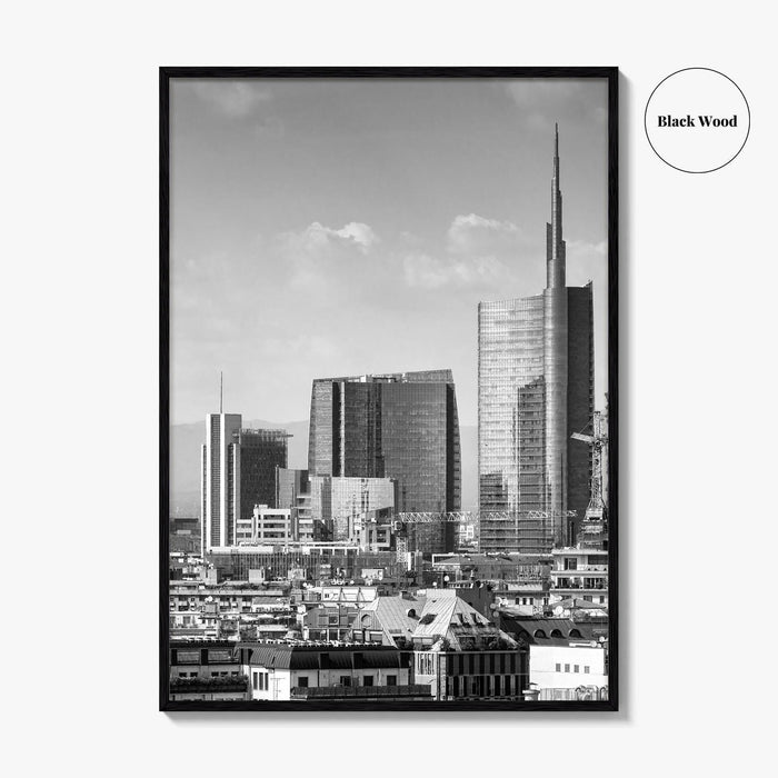 Milan Skyline Black and White Fine Art Photo Print, Porta Nuova, Italy Poster