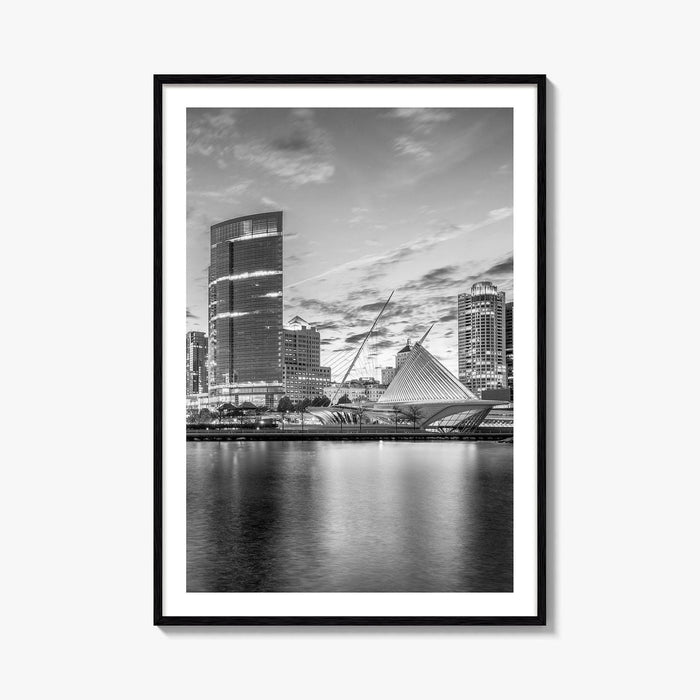 Milwaukee Skyline Black and White Fine Art Photo Print, Wisconsin, Lake Michigan Poster