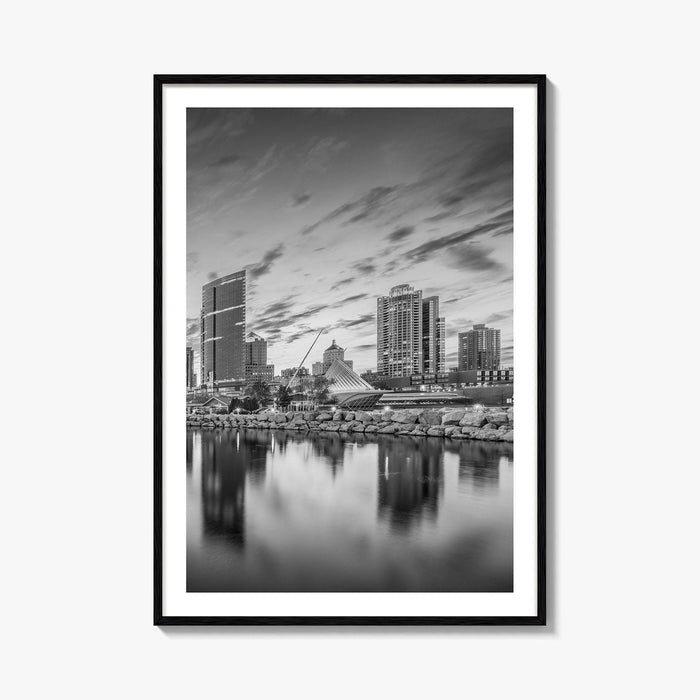 Milwaukee Skyline Black and White Fine Art Photo Print, Wisconsin, USA, Lake Michigan, Poster