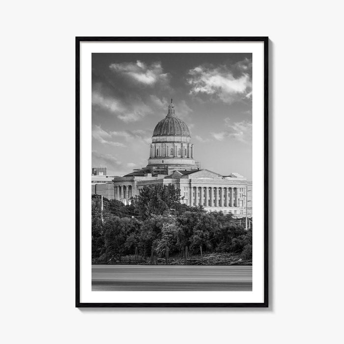 Jefferson City Skyline Black and White Fine Art Photo Print, State Capitol Missouri Poster