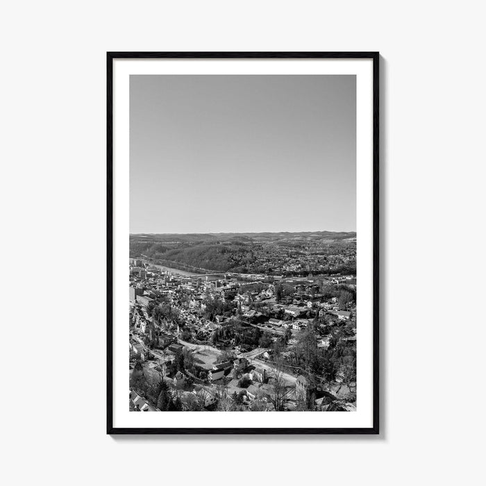 Morgantown Skyline Black and White Fine Art Photo Print, WVU Campus, West Virginia Poster