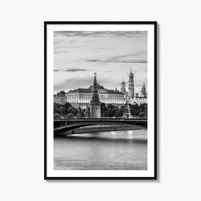 Moscow Black and White Fine Art Photo Print, Kremlin, Moskva River, Russia Wall Poster