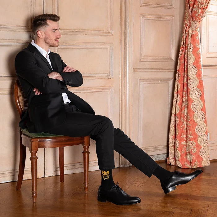 Napoleon Coat of Arms black socks by Maison Broussaud