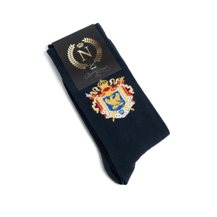 Napoleon Coat of Arms navy socks by Maison Broussaud