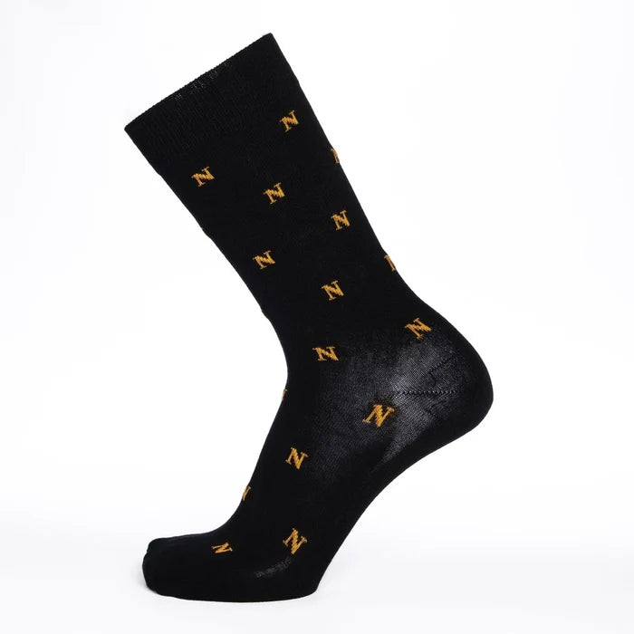 Napoleon ‘N’ allover black socks by Maison Broussaud