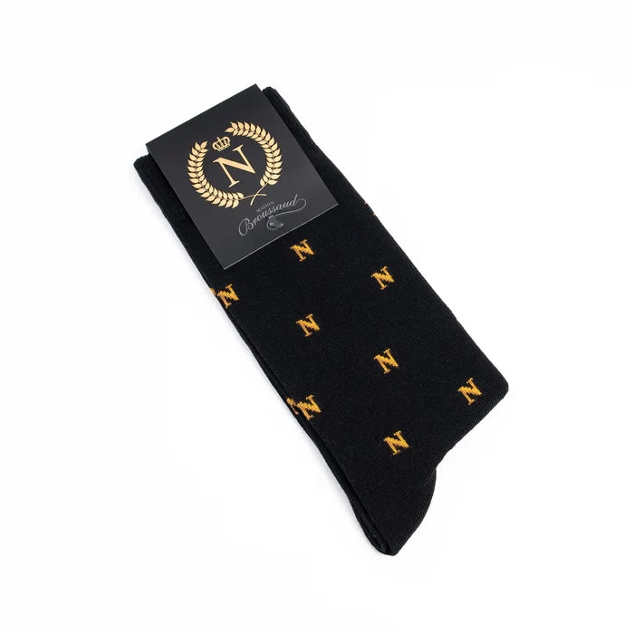 Napoleon ‘N’ allover black socks by Maison Broussaud