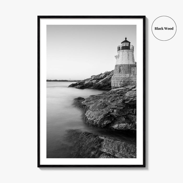 Newport Black and White Fine Art Photo Print, Castle Hill Lighthouse Rhode Island Poster