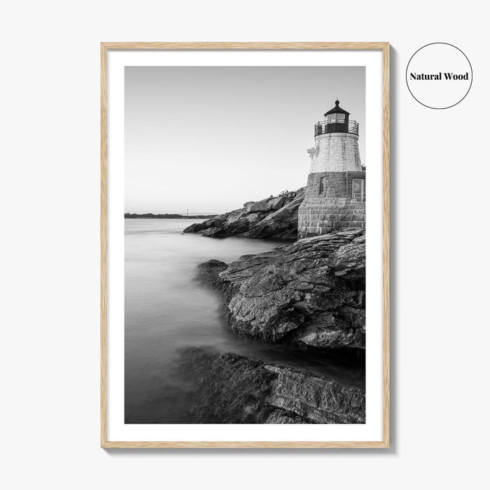 Newport Black and White Fine Art Photo Print, Castle Hill Lighthouse Rhode Island Poster