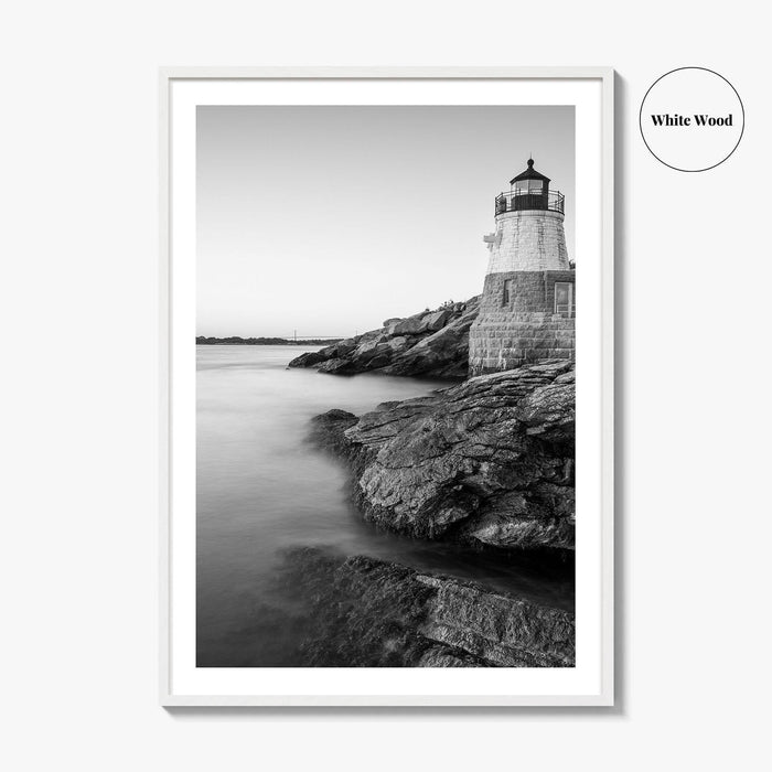 Newport Black and White Fine Art Photo Print, Castle Hill Lighthouse Rhode Island Poster