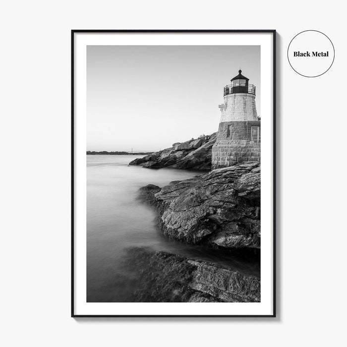Newport Black and White Fine Art Photo Print, Castle Hill Lighthouse Rhode Island Poster