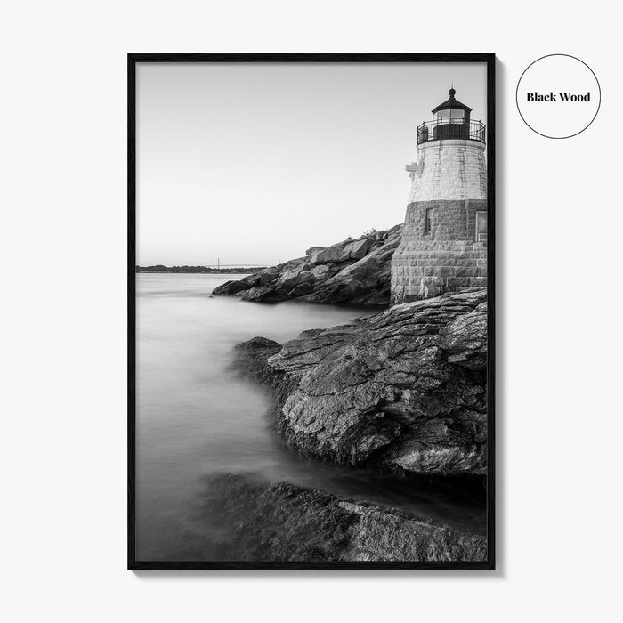 Newport Black and White Fine Art Photo Print, Castle Hill Lighthouse Rhode Island Poster